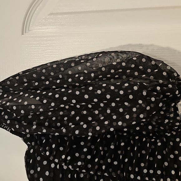 Zara Polka Dot Puff Sleeve Ruched Dress Black White Dots Sz M NWT MSRP $69 - Picture 5 of 13